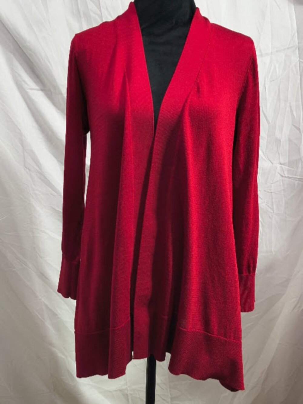 Kasper Women's Red Cardigan Size Small Open Front Long Sleeve Light Weight